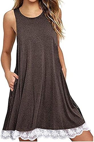 Toamen Fashion Women Dresses, Women's Spring Summer Boho Lace Edge Sleeveless A-Line Dress Above Knee Dress Loose Evening Party Beach Dress (Coffee, Size XL/Bust 41.7")