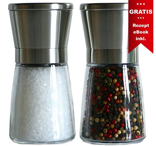 Salz und Pfeffermühle + GRATIS Kochbuch eBook, Edelstahl Gewürzmühle, Einstellbares Keramik-Mahlwerk, 2-teiliges Salzmühle & Pfeffermühlen Set + gratis eBook. - 9