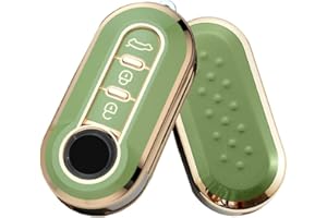HIBEYO Klappschlüssel Autoschlüssel Hülle passt für FIAT Schlüsselhülle Silikon Schutzhülle für FIAT 500 Panda Grande Punto Bravo Scudo Schlüsselbox Cover Case Fernbedienung 3-Tasten-Gold Grün