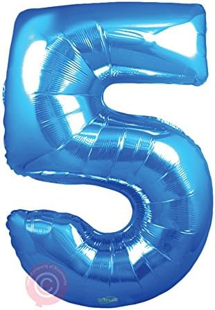 30"/80cm Helium Inflated Large Number 5 Blue Balloon -Delivered in A Box Pre-inflated - Bloonaway