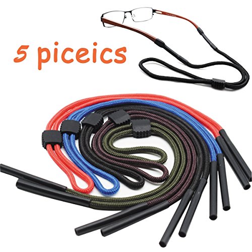 Aurorali - Cordons pour lunettes de soleil - Lot de 5 cordons de cou pour le sport - Avec boucle ajustable - 5 couleurs