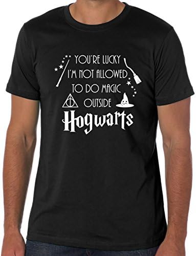 Lucky I cant Use Magic- Harry Potter Hogwarts Movie Fan T-shirt Unisex (XL, BLACK)