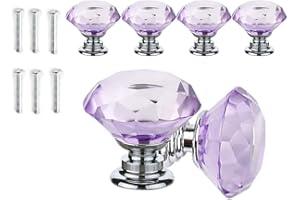 ANSIEDIO 6 Piezas 30mm Pomos de Cristal Púrpura Tiradores de Cristal Aleación de Zinc Diamante Pomos y Tiradores para Alacena Baño Cocina Gabinetes