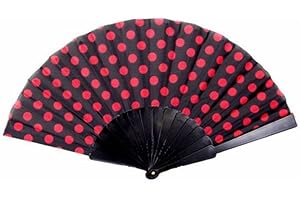 Sonnenscheinschuhe® Fächer Handfächer Schwarz mit roten Punkten Fasching Karneval Gepunktet