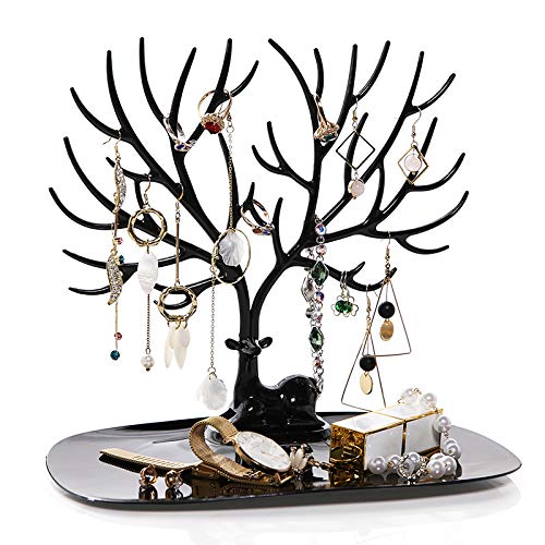 Preisvergleich Produktbild ZZD Schmuck Baumständer, Metallgürtel Tablett Hirsch Ohrringe Halskette Ring Armband Uhr Lippenstift Lagerregal,Black
