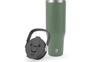 Riley Joy 2.0 Trinkflasche Edelstahl 1L Thermobecher mit Strohhalm und Henkel - Spülmaschinenfest - Auslaufsicherer Kaffeebecher to Go - Grün