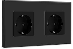 BSEED Doppelwandsteckdose, Schwarz, Schuko-Steckdose mit Glasplatte, 16 A, 250 V, Verlängerungssteckdosen für Küche, Schlafzimmer, Büro, Hotel usw