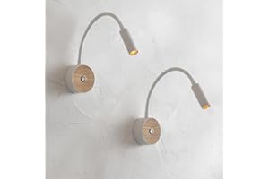 OUGLRES Lampada da lettura da parete 2pcs,lampada da parete led con interruttore,applique industriale bianca in legno,applique collo d'oca orientabile 360°,applique per camera da letto,corridoio,hotel,3000k