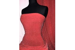 Shimmer Glitter Slinky Stretch Fabric | Stretchy Dressmaking/Dancewear Material | Sold by The Metre | by Tia Knight (Red/Silver Q1183 RDSLV)