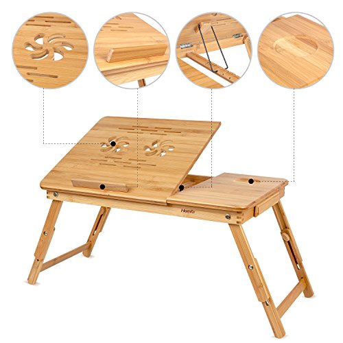 HOMFA Bambus Laptoptisch Betttisch Notebooktisch Notebook Lese Tisch Knietisch Höhenverstellbar mit Kühler 55*35*(22-30)cm - 3