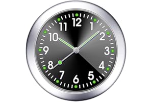 Auveach Montre de voiture à quartz analogique lumineuse de 4 cm Mini portable universelle avec autocollant pour tableau de bord (Noir)