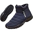 FFAACCA Men's Waterproof Warm Cotton Zipper Snow Ankle Boots, Winter Warm Slip on Thick Plush Mens Snow Boots, Non-Slip Winter Shoes for Men (Blue,8)
