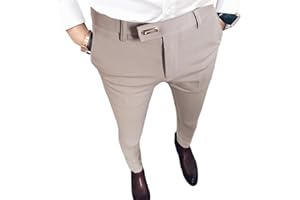 Onsoyours Pantalon de Costume Hommes Chino Pantalon Slim Fit Rayé Casual Élastique Pantalon à Carreaux Business Pantalon Décontracté avec Boucle en métal