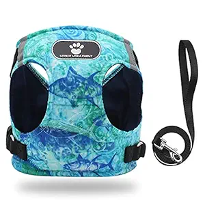 KUTKUT Adjustable Ocean Fashion No Pull, No Choke, Breathable and Reflective Harness and Leash for Small Dog /Cat Cat (Size L, Chest Size: 41-46cm, Pet Weight 5-7 Kg