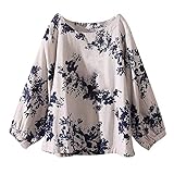NPRADLA 2018 Womens Casual Plus Größe Baumwolle Tops T Shirt Vintage Boho Blumen Lose Bluse(Blau,3XL)
