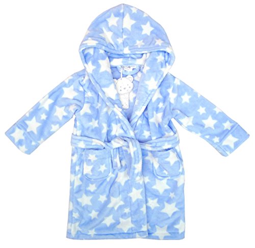 Boys Baby Stars Print Hooded Blue Dressing Gown Luxury Bath Robe sizes from 6 to 24 Months