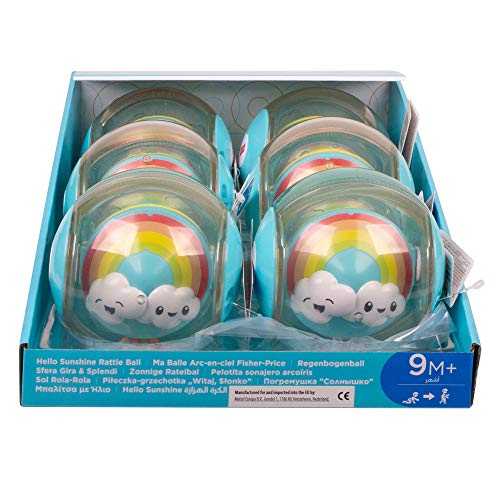 Fisher-Price Ma Balle Arc-en-Ciel motifs soleil et nuages, jouet bébé à faire rouler rempli de petites perles colorées, dès 9 mois, GJF68 – Image 4