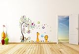 Wallpark groß Bunt Blume Baum mit Niedlich Eulen Giraffe Löwe Abnehmbare Wandsticker Wandtattoo, Kinder Kids Baby Hause Kinderzimmer DIY Dekorativ Kunst Wandaufkleber - 3