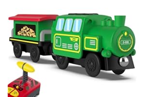 OBEST Tren Electrico Teledirigido para Niños con Luz y Sonido, Motorizado Magnético Control Remoto, Compatible con Thomas Brio Pista de Madera