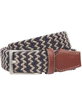 LINDENMANN Mens Braided Textile belt/ Mens Belt, textile and leather in navy-blue / navy-beige / blue-red-gray-white