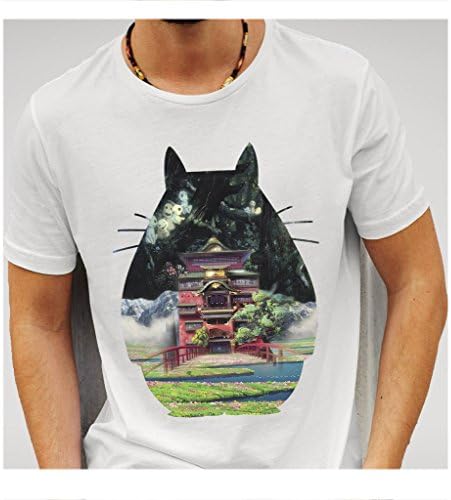 MagnetsandHangers Mens Totoro and Studio Ghibli Scenes Silhouette - White T-Shirt (M upto Chest 39'')