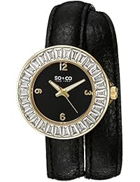 SO & CO New York 5070.1000000000004 - Reloj para mujeres, correa de cuero color negro