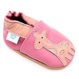 Soft Leather Baby Girl Shoes with Suede Soles by Dotty Fish - Pink Giraffe - 6-12 Months (UK Size 3)