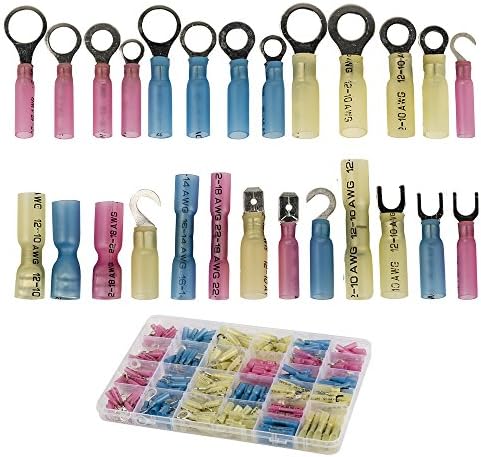 270pcs Heat Shrink Wire Connector Kit - Insulated, Waterproof, Spade, Ring, Fork,3 Colors(Blue, Red, Yellow) Butt Terminals Kit With Case for Cars,Vans,Motor Homes