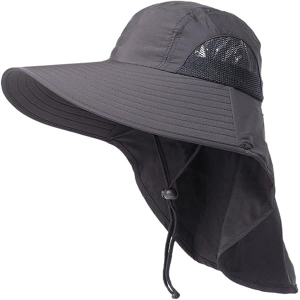 NPQQUAN Cappello Da Sole Unisex Con Tesa Larga 360° E Patta Per Il Collo - Protezione UV, Tessuto Traspirante, Sottogola Regolabile, Grigio Scuro, Per Pesca E Trekking