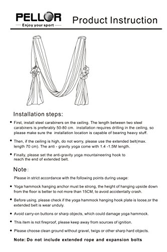 Pellor 5M Deluxe Air Fliegen Yoga Rutschfeste Hammock Aerial Yoga Hammock Fitness Schwingen Hängematte Hängetuch mit 440 lb Belastung - 5