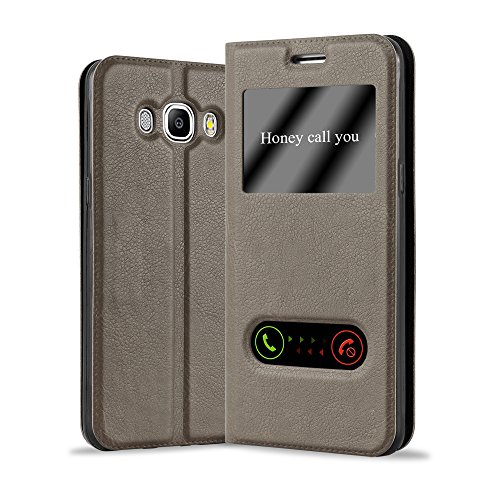 Cadorabo Funda Libro para Samsung Galaxy J5 2016 en MARRÓN Piedra - Cubierta Proteccíon con Cierre Magnético, Función de Suporte y 2 Ventanas- View Case Cover Carcasa