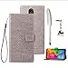 Produktbild LG Q7 Schutzhülle Flip Hülle Wallet Case Stoßdämpfend Glücksklee PU Leder Ständer Etui Schale Bookstyle Tasche Ständer Magnetverschluß Karteneinschub Handyhülle Grau