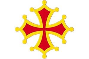 JVM - Autocollant sticker tuning pour voiture, boite à lettre, pc ordinateur portable laptop : (Rouge et jaune sur fond transparent, Lot de 2 - Croix Occitane 12x12 cm)