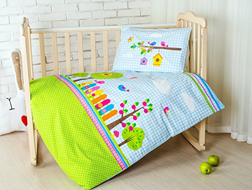 Sei Design® Kinderbettwäsche 2 Tlg.: Bettdeckenbezug 100×135 + Kopfkissenbezug 40×60 mit integriertem Reißverschluss, reine Baumwolle für gesundes Schlafklima (2 Tlg., Bird Garden) - 2