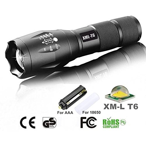 Moobom Taschenlampe, 2000 Lumen, 5 Modi, mit Zoom, 878-T6 LED-Taschenlampe, verstellbarer Fokus (18650/26650/AAA-Batterien) (Taschenlampe) - 5