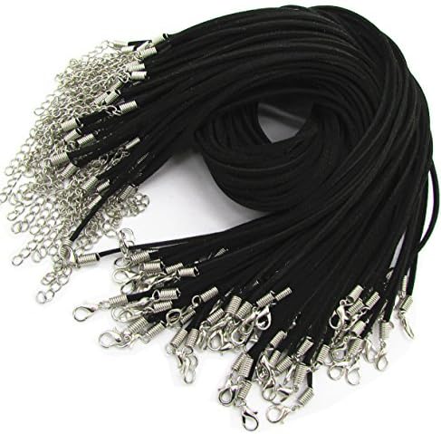 Gozillon 100pcs 3mm Flat Faux Suede Imitation Leather Cord/String/Band For Pendant Necklace Jewellery Findings/Making With Lobster Clasp 18 Inches (black)