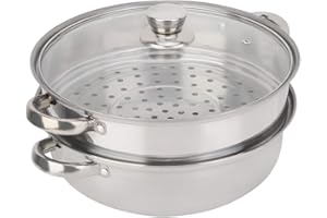 EJOYOUS Vaporiera in Acciaio Inox 2 Strati, pentola a Vapore Doppia con Coperchio Padella da Doppio fornello Set di Pentole per Cottura a Vapore 27 x 27 x 19,5 cm