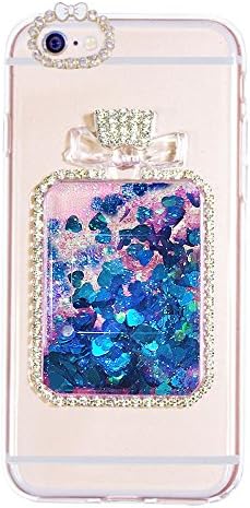 iPhone 6/6s Plus Case, MOEIDO Perfume Bottle Phone Cover Bling Rhinestone Glitter Quicksand Liquid Transparent Clear Case for iPhone 6/6s Plus 5.5 inch with Strap for Girls, for Women, Shock-Absorption&amp;Anti-Scratch, Blue