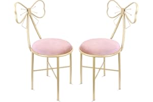 FATIVO Toeletta Sgabello con schienale, sedia design camera da letto 2 Pezzi per tavolo da trucco Farfalla da Pranzo Carino Rosa