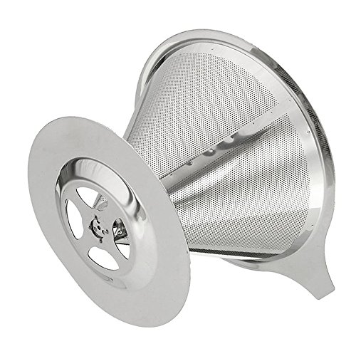 BoRui Edelstahl Kaffeefilter,Handfilter wiederverwendbare Kaffee Filter Double Layer Mesh Kaffee Dripper mit Cup Stand (Silber) - 4