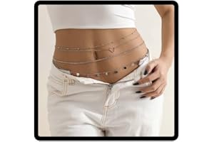 Clataly Boho multicouche CRISTAL TAILLE chaîne Peach sequin corps chaîne empilable ventre chaîne été plage corps accessoires femme fille bijoux (Argent)