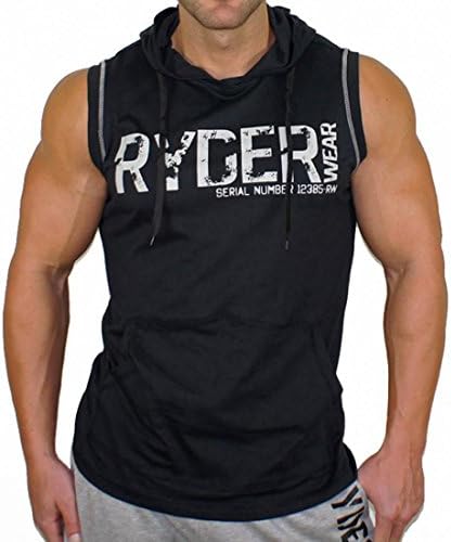 Mens Sleeveless Hoodies, Casual Sport T-Shirt Vest Pullover Tank Top Workout Hoodie Tee Crop Top (Black,L)