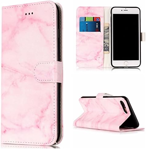 Case for Apple iPhone 7 Plus / iPhone 8 Plus, CUSKING Magnetic Leather Wallet Case iPhone7 Plus iPhone8 Plus Flip Folio Notebook Style Shockproof Anti-Shock Bumper Protective Case Cover for Apple iPhone 7 Plus / 8 Plus - Pink Marble