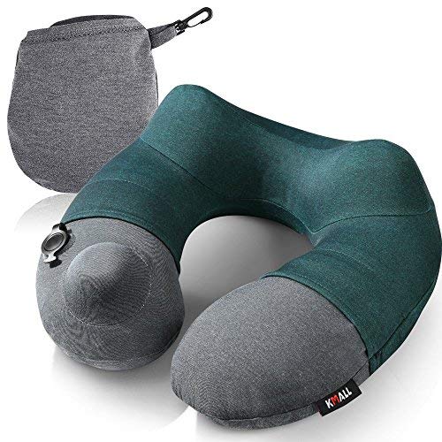 Portable Almohada de Viaje de Bolsas de Aire, Kmall Almohada Cervical Inflable de, Desmontable y Lavable, Soporte para Cabeza, Barbilla y Cuello en Avión, Coche y Tren (Verde)