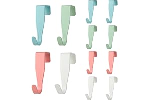 HingtTraum 12 StückTürhaken ，Türhaken zum Einhängen, Edelstahl Türhaken, Haken zum Einhängen, stabile Aufhängung, kein Bohren, geeignet für Standardtüren, in Weiß, Rot, Blau und Grün，Garderobenhaken