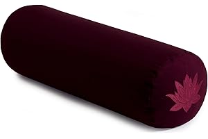 Yoga Studio Lotus Yoga Bolster Cushion | Organic Buckwheat Hulls Filling | (GOTS Certified) | Removable Washable Organic Cotton Outer Cover | Great for Yoga, Meditation