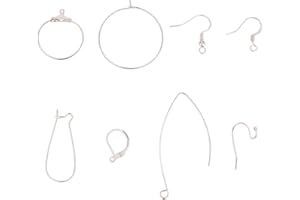 SUNNYCLUE 1 Caja 160 Piezas 8 Estilos de Pendientes los Fornituras Incluyen Ganchos para Pendientes Y Aros para Pendientes Y Aros de Palanca, Ganchos Y Aros para Pendientes Hipoalergénicos, Platino