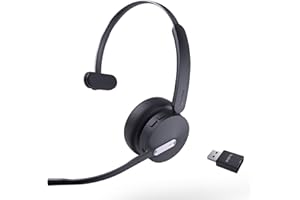 Yealink WH64 Hybrid DECT & Bluetooth Kabelloses Headset mit 3 Mikrofon für die Arbeit mit Dongle, 492ft Reichweite, 26H Sprechzeit, Büro tragbare Single On Ear Headsets für Teams PC Laptop IP-Telefon