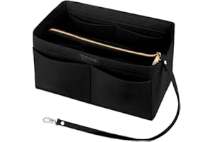 Ropch Felt Handbag Organizer, Women Purse Insert Organizer with Detachable Zipper Bag and Key Chains, Black/M