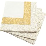 20 o cama de matrimonio 3 PLY blanco y dorado diseño de hojas servilletas de papel